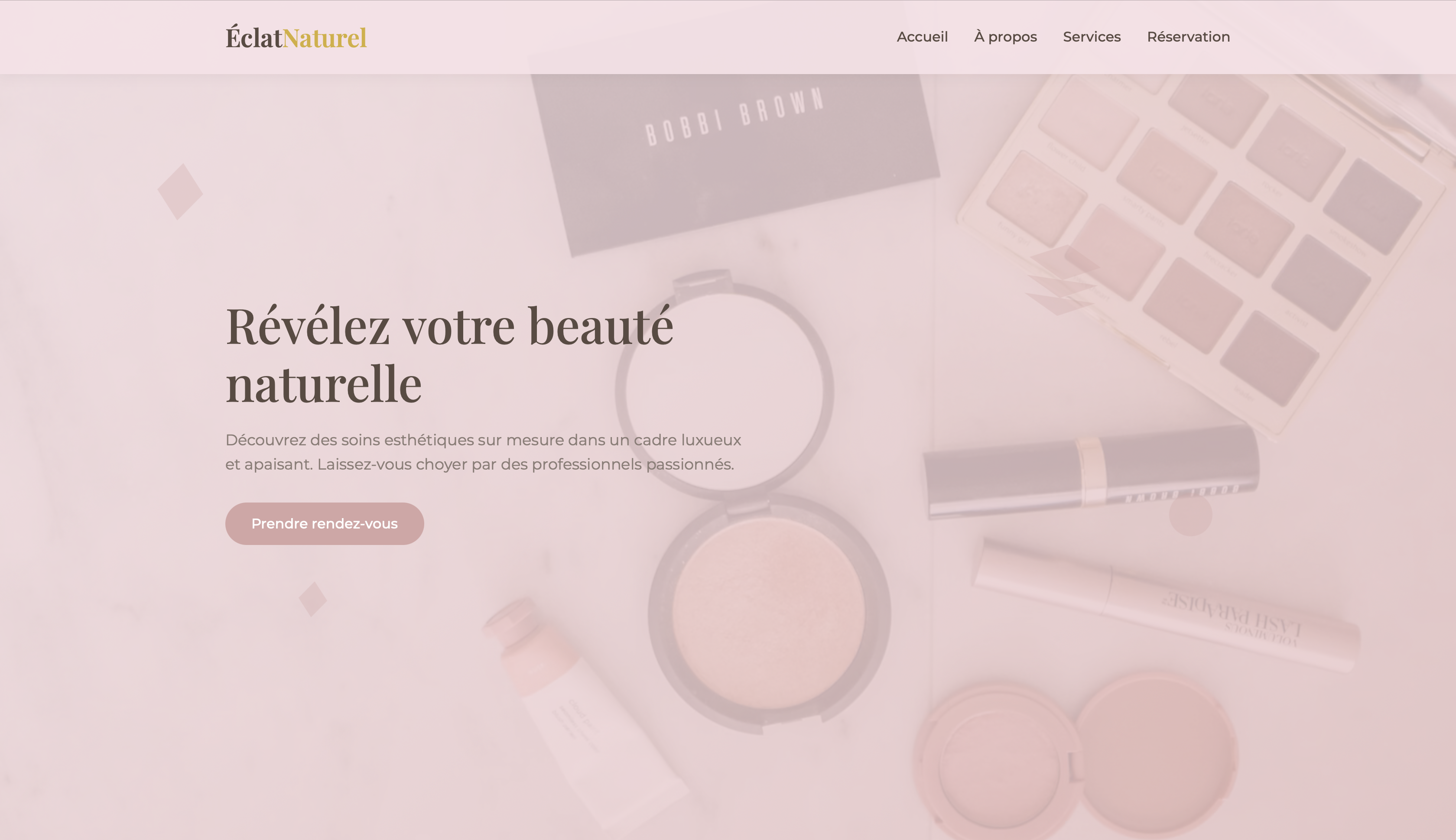 Site web d'Éclat Naturel, salon d'esthétique