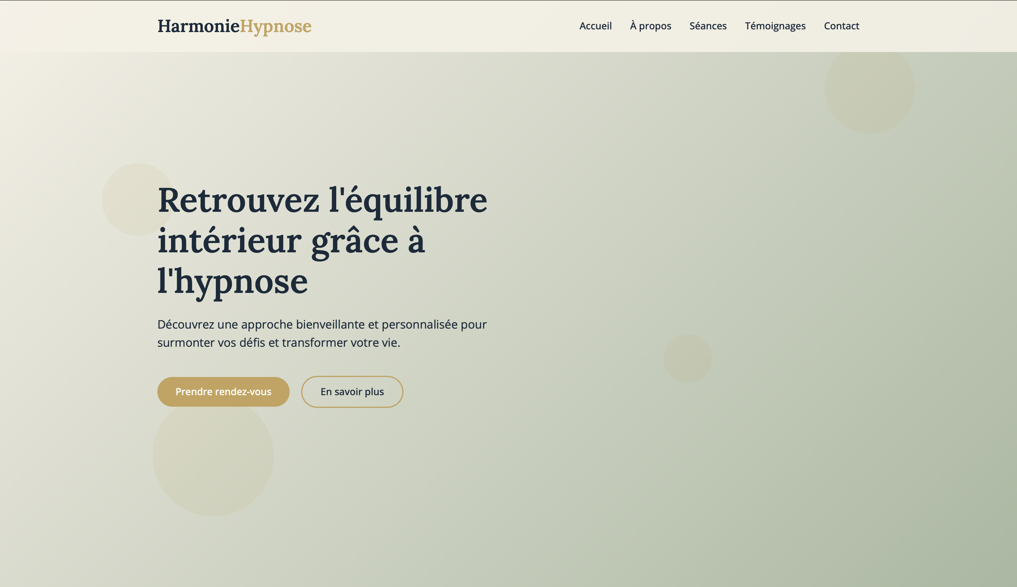 Site web d'Harmonie Hypnose, hypnothérapeute